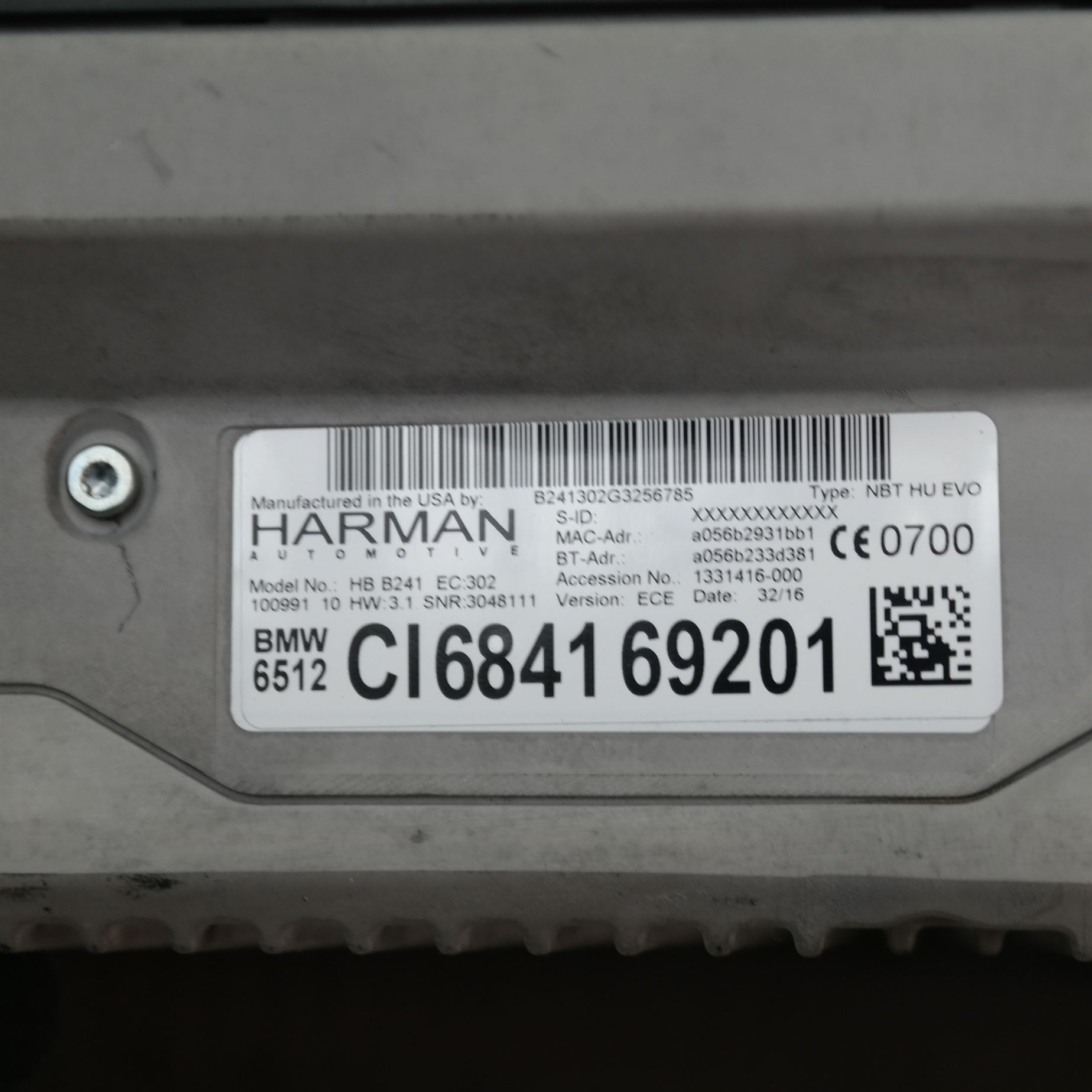 STEREO/HEAD UNIT F15 # Head Unit # NBT EVO HU (AF0) (178) *65-50* 5 STEREO/HEAD UNIT F15 # Head Unit # NBT EVO HU (AF0) (178) *65-50* - Image 5